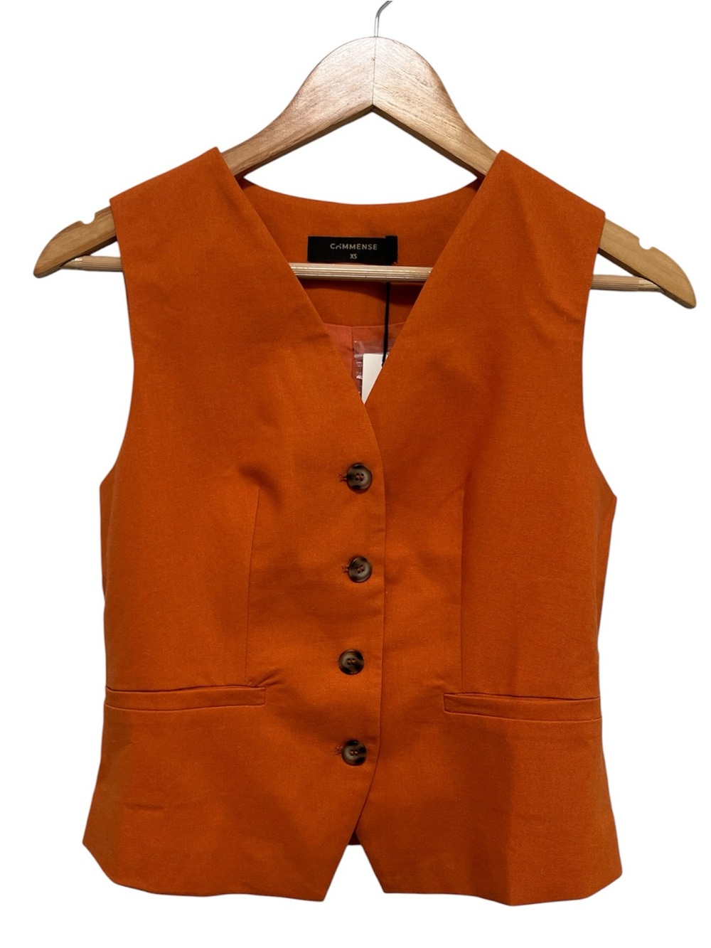 COMMENSE Orange Cotton & Linen Blend Vest NWT Size XS